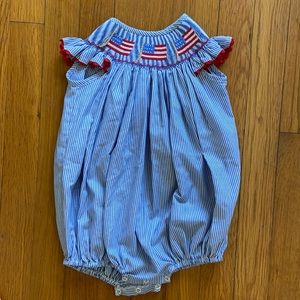 Smocked July 4th flag onesie 18mo